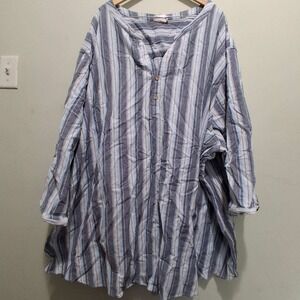KS Island Blue White‎ Striped Tunic Shirt Top Plus Size 8XL Big